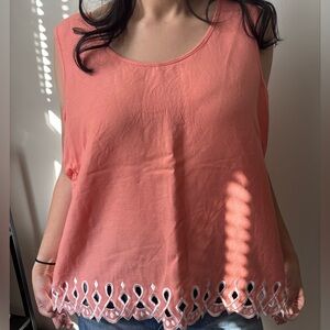 Vintage Fairycore coral linen embroidered sleeveless cottagecore Boho Top Large